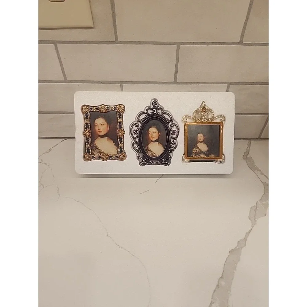 3 Hollywood Regency Mini Frames Ornate Bling Rhinestone Enameled Picture Photo